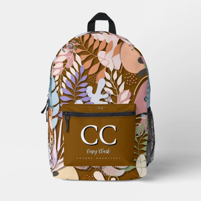 Printed Backpack : Abstract Leaves (brown) (Front)