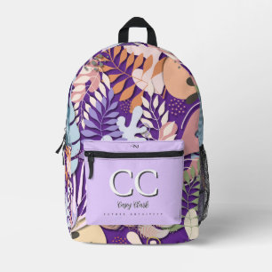 Printed Backpack : Abstract Leaves (purple)