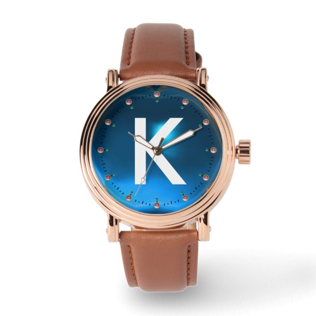 PRINTED BLUE TOPAZ GEMSTONE MONOGRAM WATCH (Front)