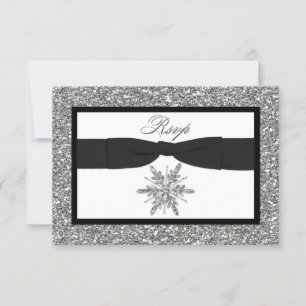 PRINTED BOW Glitter LOOK Snowflake Rsvp Card