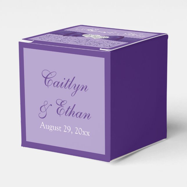 PRINTED BOW Purple White Floral Wedding Favour Box (Front Side)