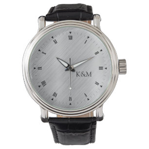 Printed Brushed Aluminium with Initials Watch