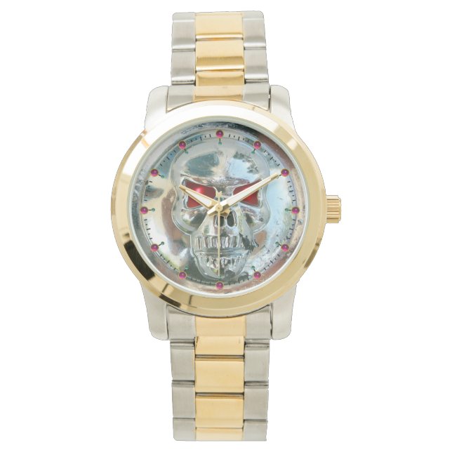PRINTED CHROME SKULL Red  Ruby Gems Watch (Front)