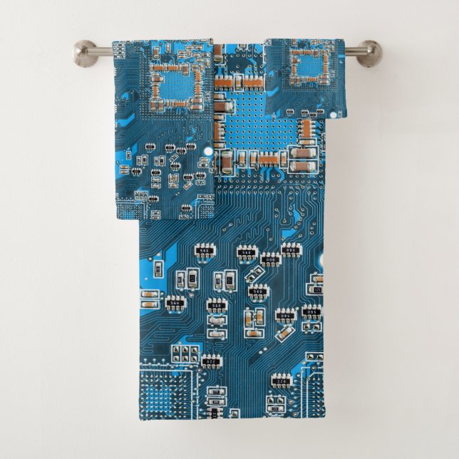 Printed Circuit Assembly PCB Blue Circuit Board Bath Towel Set (Insitu)