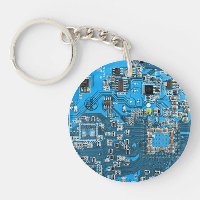 Printed Circuit Assembly PCB Blue Circuit Board Key Ring (Front)