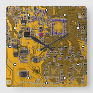 Printed Circuit Assembly PCB Circuit Board Orange Square Wall Clock