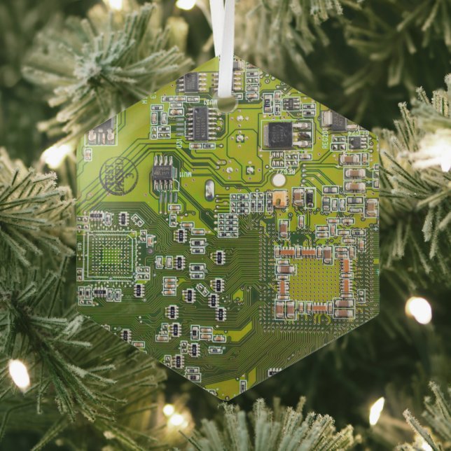 Printed Circuit Assembly PCB Green Circuit Board 2 Glass Tree Decoration (Insitu)