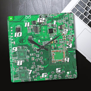 Printed Circuit Assembly PCB Green Circuit Board Square Wall Clock