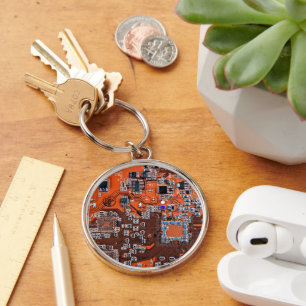 Printed Circuit Assembly PCB Orange Circuit Board Key Ring