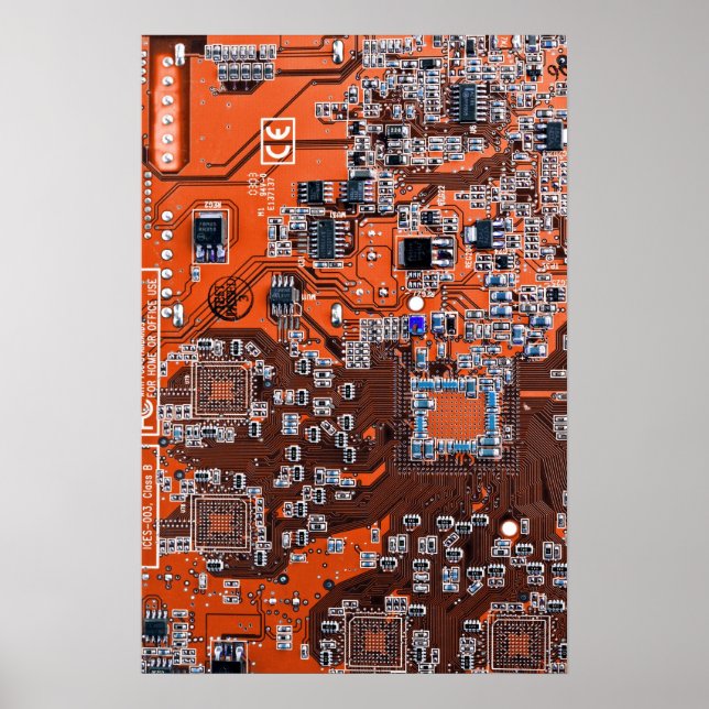 Printed Circuit Assembly PCB Orange Circuit Board Poster (Front)
