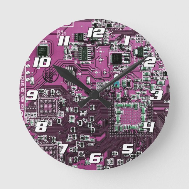 Printed Circuit Assembly PCB Purple Circuit Board Round Clock (Front)