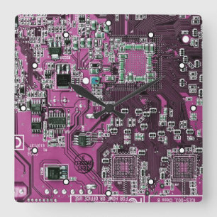 Printed Circuit Assembly PCB Purple Circuit Board Square Wall Clock