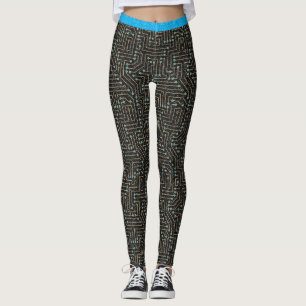 Printed Circuit Board Blue Gold Black Glitter Leggings