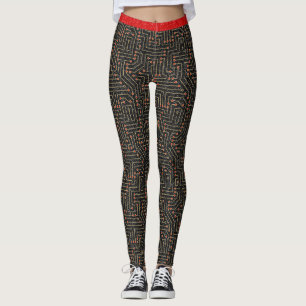 Printed Circuit Board Red Gold Black Glitter Leggings