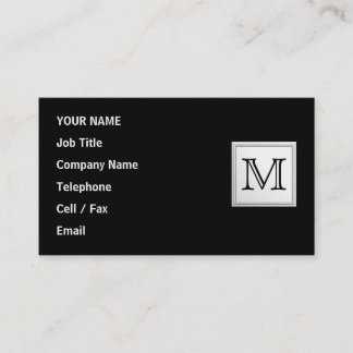 Printed Custom Monogram. Black and Pale Grey. Business Card