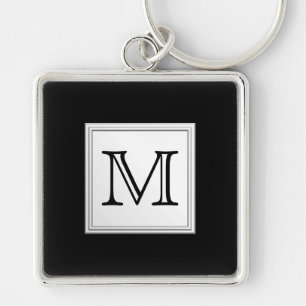 Printed Custom Monogram. Black and Pale Grey. Key Ring