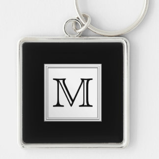 Printed Custom Monogram. Black and Pale Grey. Key Ring