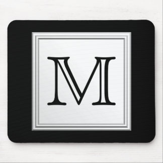 Printed Custom Monogram. Black and Pale Grey. Mouse Pad