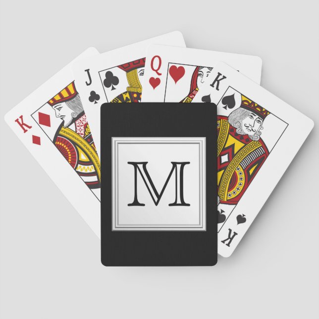 Printed Custom Monogram. Black and Pale Grey. Playing Cards (Back)