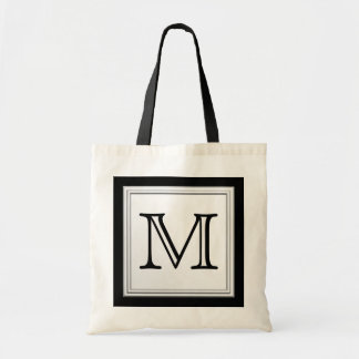 Printed Custom Monogram. Black and Pale Grey. Tote Bag