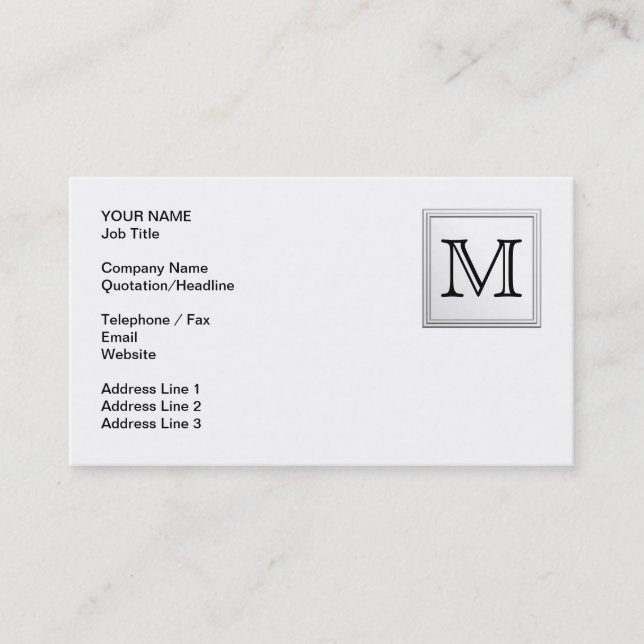 Printed Custom Monogram. Black and White. Business Card (Front)