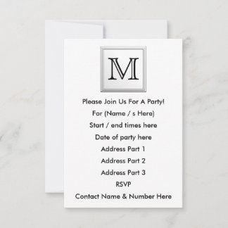 Printed Custom Monogram. Black and White. Invitation