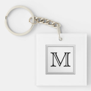 Printed Custom Monogram. Black and White. Key Ring