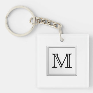Printed Custom Monogram. Black and White. Key Ring