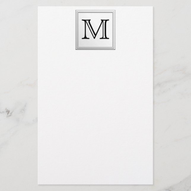 Printed Custom Monogram. Black and White. Stationery (Front)