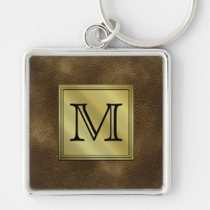 Printed Custom Monogram Image. Brown. Key Ring