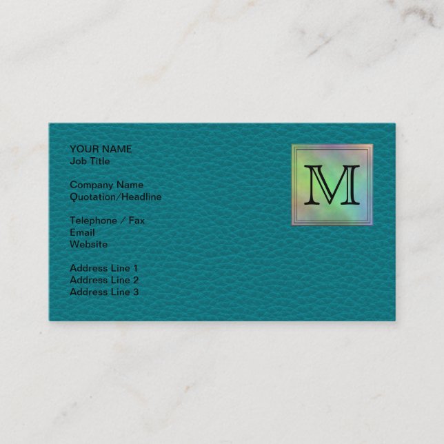 Printed Custom Monogram Image on Teal Pattern. Business Card (Front)