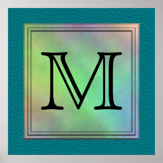 Printed Custom Monogram Image on Teal Pattern. Poster