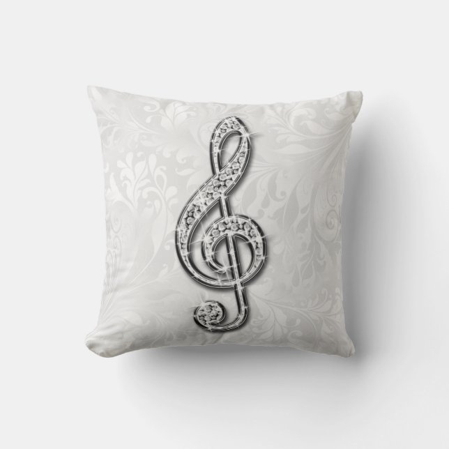 Printed Diamond Music Note Floral Damask Cushion (Front)
