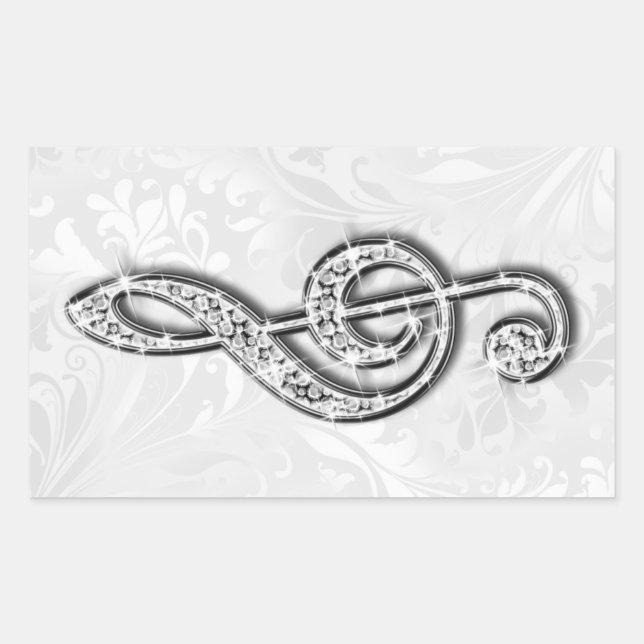 Printed Diamond Music Note Floral Damask Rectangular Sticker (Front)