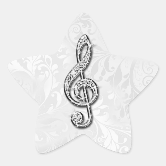 Printed Diamond Music Note Floral Damask Star Sticker (Front)