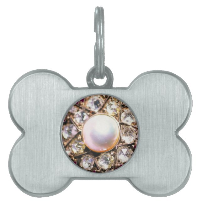 PRINTED DIAMOND STAR WITH PEARL PET ID TAG (Front)