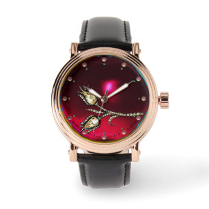 PRINTED DIAMOND TULIPS MONOGRAM ,Red Ruby Gems Watch