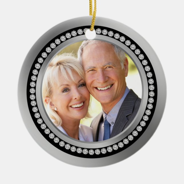 Printed diamonds 25th Wedding Anniversary Ornament (Front)