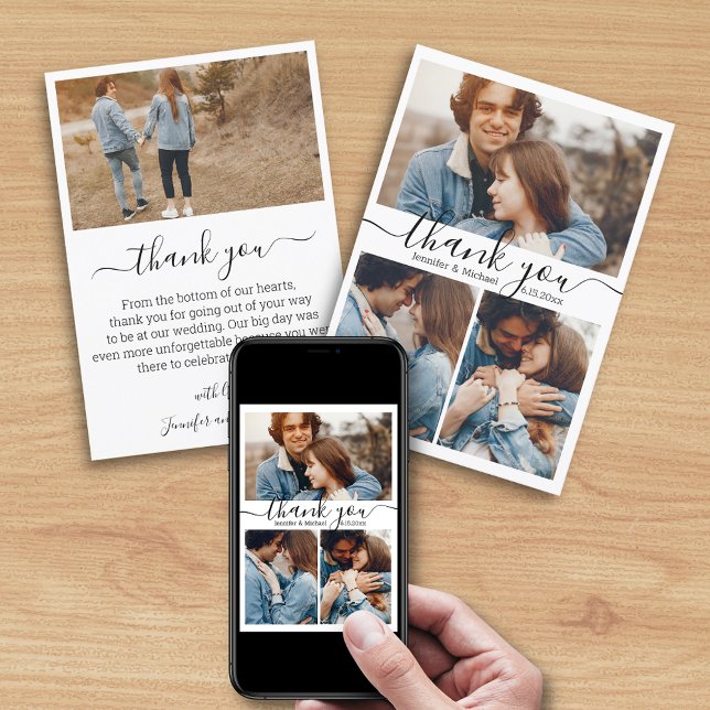 printed&digital thank you 4 photos collage wedding card (Creator Uploaded)