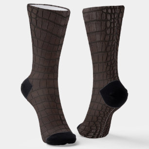 Printed Faux Brown Alligator Texture Socks