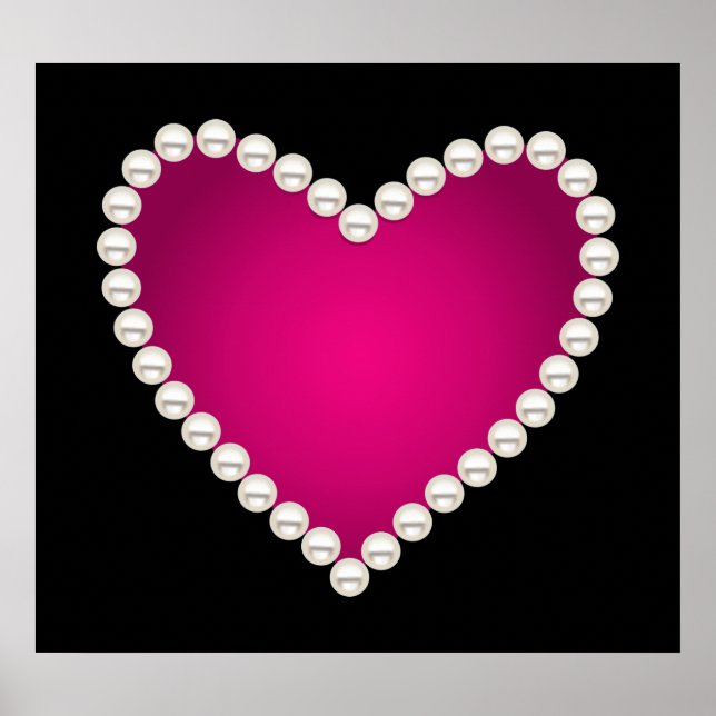 Printed faux pearls and pink heart poster (Front)
