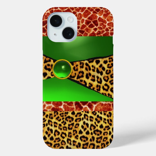 PRINTED GIRAFFE LEOPARD SKIN GREEN EMERALD GEM Case-Mate iPhone CASE (Back)