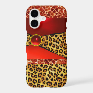 PRINTED GIRAFFE LEOPARD SKIN RED RUBY GEMSTONE