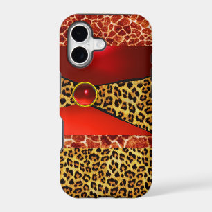 PRINTED GIRAFFE LEOPARD SKIN RED RUBY GEMSTONE