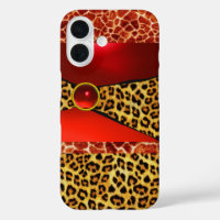 PRINTED GIRAFFE LEOPARD SKIN RED RUBY GEMSTONE