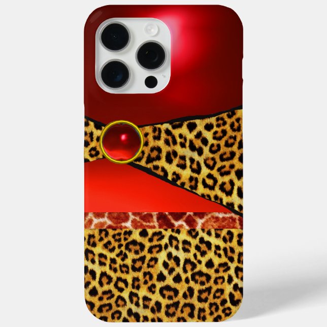 PRINTED GIRAFFE LEOPARD SKIN RED RUBY GEMSTONE Case-Mate iPhone CASE (Back)
