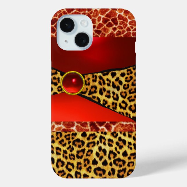 PRINTED GIRAFFE LEOPARD SKIN RED RUBY GEMSTONE Case-Mate iPhone CASE (Back)