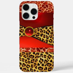 PRINTED GIRAFFE LEOPARD SKIN RED RUBY GEMSTONE iPhone 16 PRO MAX CASE