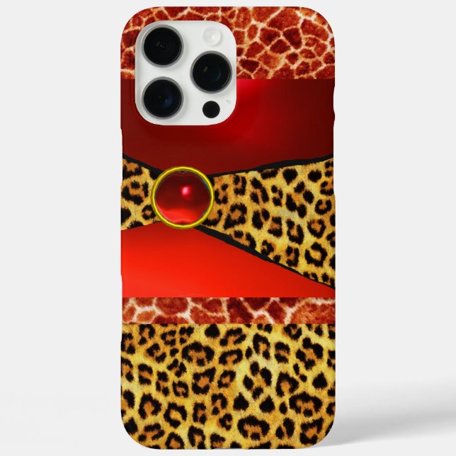 PRINTED GIRAFFE LEOPARD SKIN RED RUBY GEMSTONE Case-Mate iPhone CASE (Back)