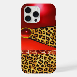 PRINTED GIRAFFE LEOPARD SKIN RED RUBY GEMSTONE iPhone 15 PRO MAX CASE